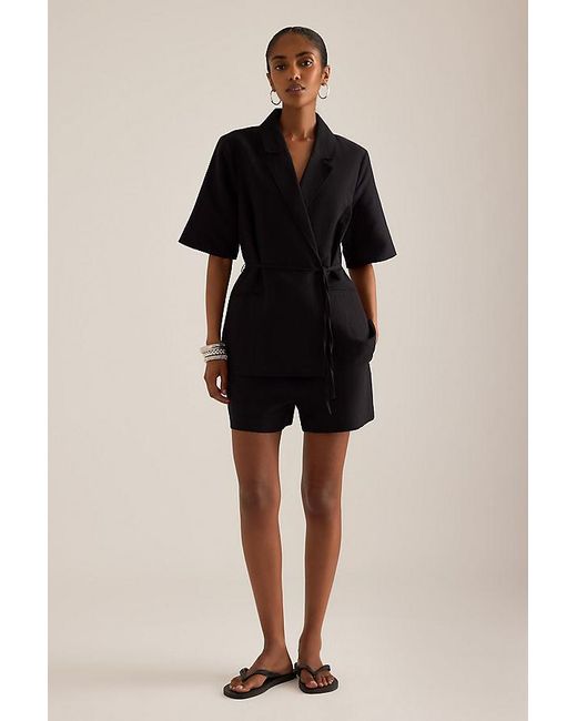 ALIGNE Black Carrie Linen-Blend Wrap Blazer