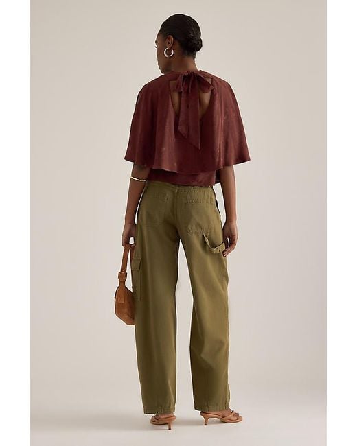 By Anthropologie Brown Floral Jacquard Cape Top