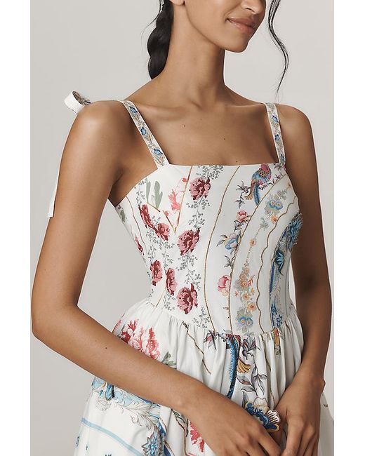 Maeve White Tie-Strap Printed Midi Dress