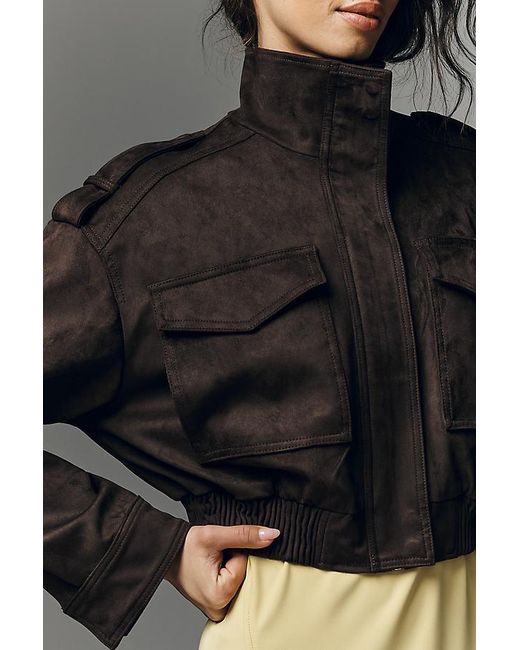 Pilcro Gray Faux-Suede Utility Bomber Jacket