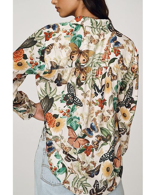 By Anthropologie Brown Relaxed Long-Sleeve Floral Shirt