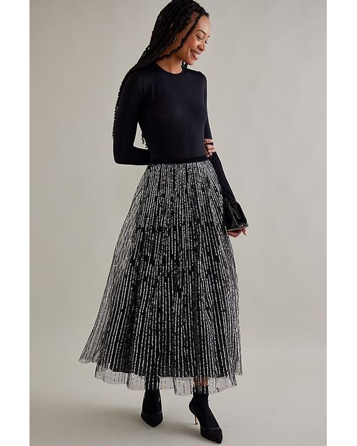 Anthropologie Multicolor Sequin Stripe Tulle Maxi Skirt
