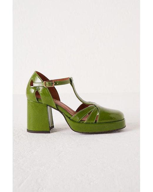 Esska Green Chaza Leather Platform Heels