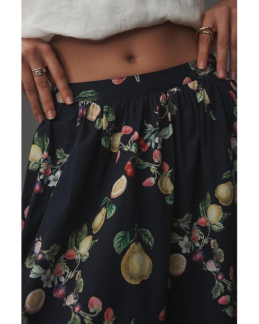 Maeve Gray Poplin Printed Midi Skirt