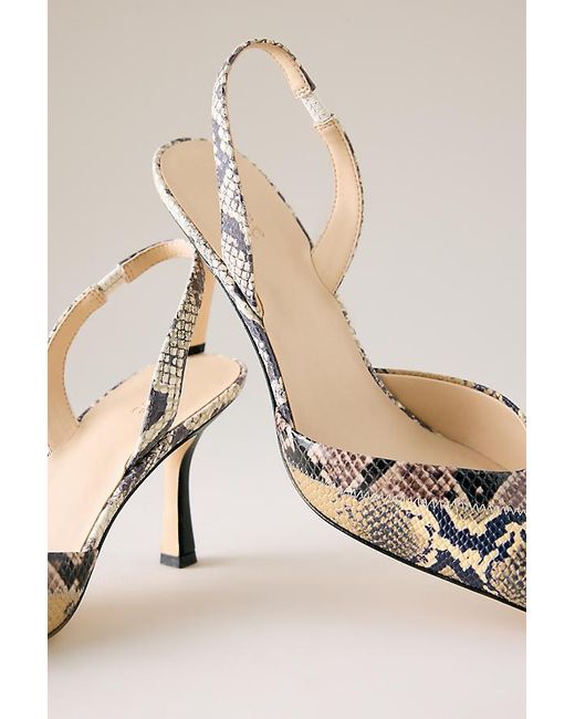 Maeve White Embossed Snake Print Leather Slingback Heels