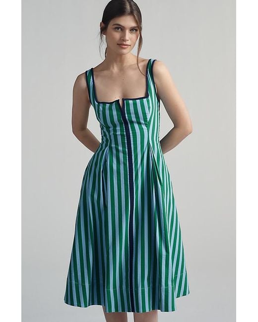 Maeve Blue Sleeveless Notched Square-Neck Midi Dress