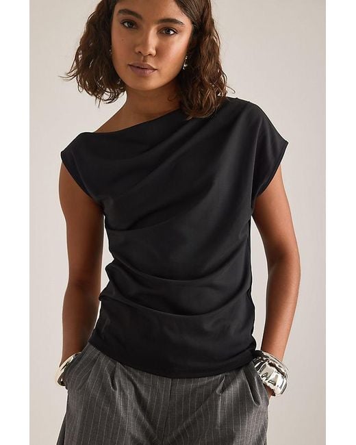 SELECTED Black Molly Draped Top