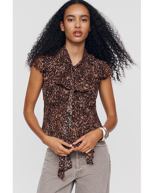 By Anthropologie Multicolor Sheer Tie-Neck Blouse