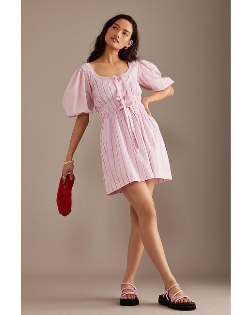 Damson Madder Pink Amelie Puff-sleeve Mini Dress
