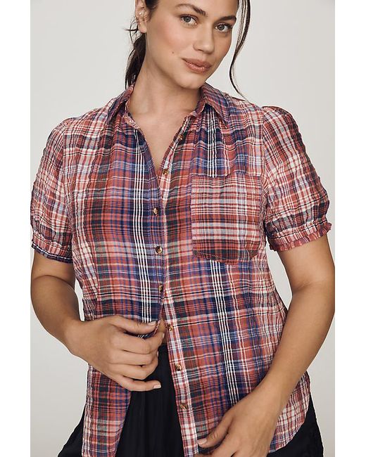 Pilcro Red Aly Puff-Sleeve Blouse
