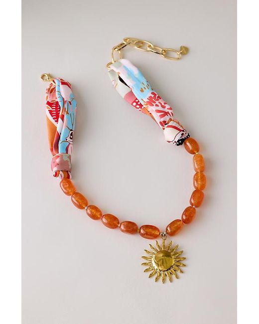 By Anthropologie Gray Beaded Scarf Sun Pendant Necklace