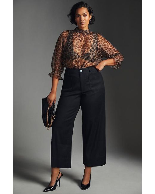 Maeve Blue The Colette Cropped Wide-Leg Trousers By Linen Edition