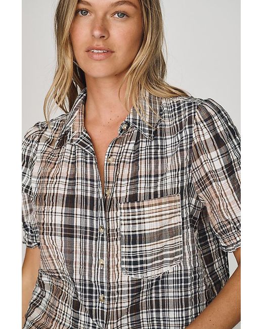 Pilcro Red Aly Puff-Sleeve Blouse