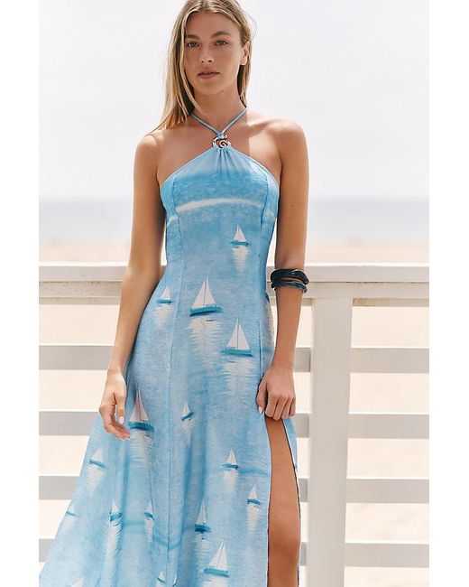 Celandine Blue Sailboat Halter Dress