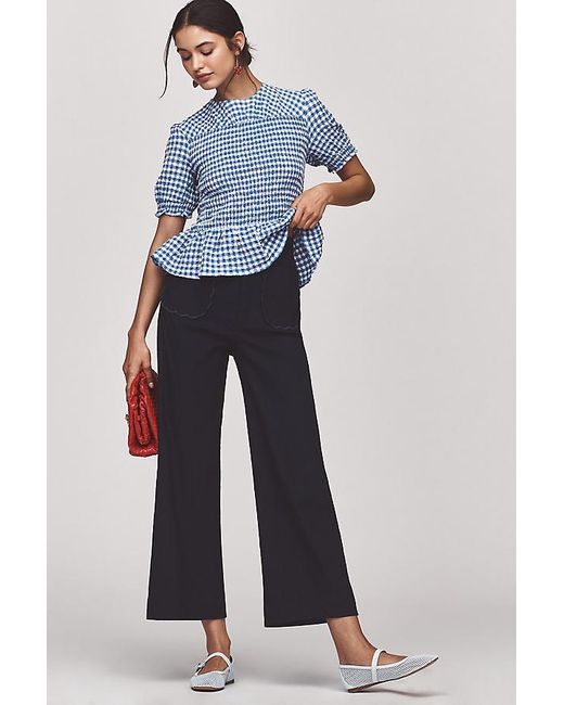 Maeve Blue The Colette Scallop-Pocket Crop Wide-Leg Trousers By