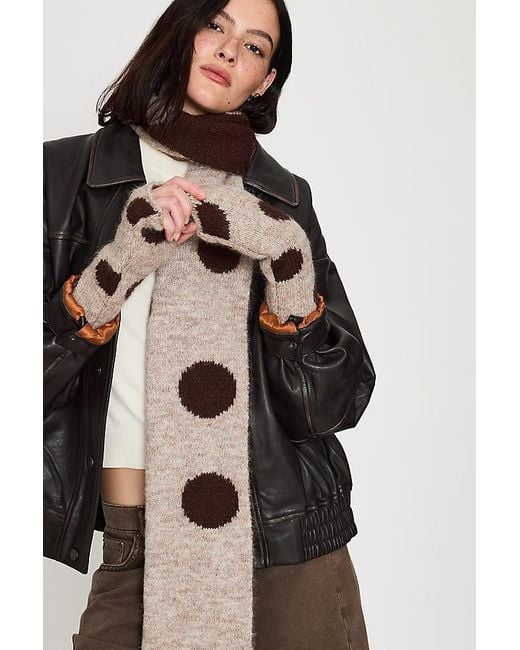 By Anthropologie Natural Long Polka Dot Fingerless Gloves