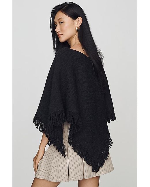 By Anthropologie Blue Knit Fringe Triangle Poncho
