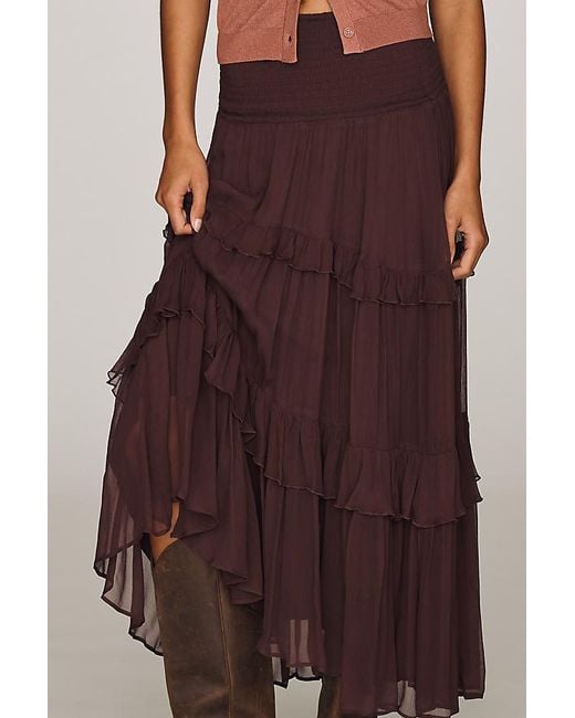 By Anthropologie Brown Tiered Balkans Maxi Skirt