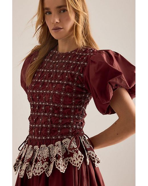 Damson Madder Audrey Smocked Embroidered Cotton Midi Dress