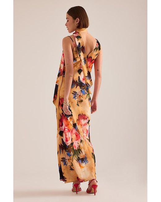 By Anthropologie Yellow Mindy Floral Scarf-Detail Maxi Dress