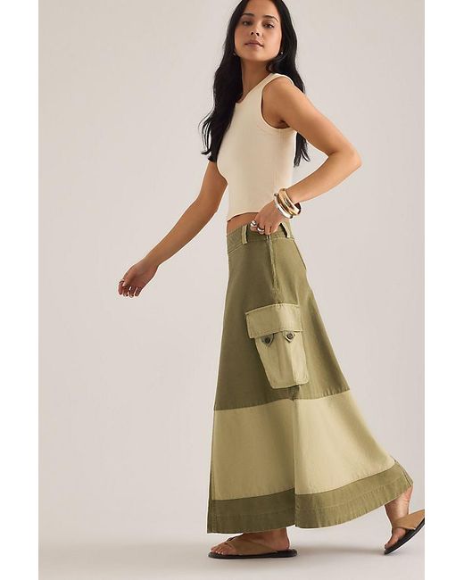 Damson Madder Green Marcelle Colourblock Midi Cargo Skirt