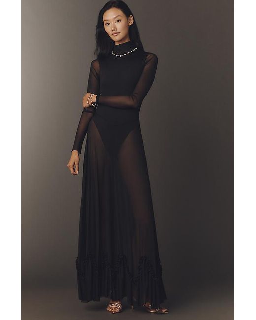 AFRM Black Kira Mock-Neck Long-Sleeve Maxi Dress