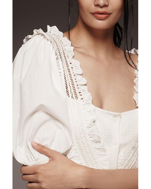Pilcro White Crafted Bib Jumper: Puff-Sleeve Edition