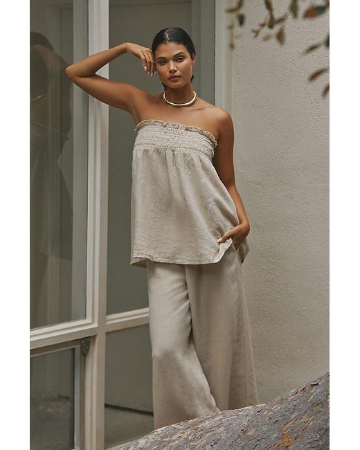 By Anthropologie Green Strapless Linen Top