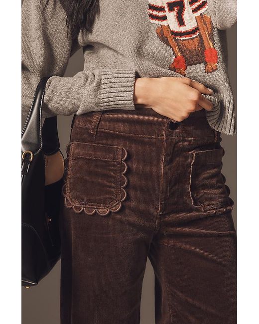 Maeve Brown The Colette Crop Wide-Leg Trousers By Corduroy Scallop Pocket Edition