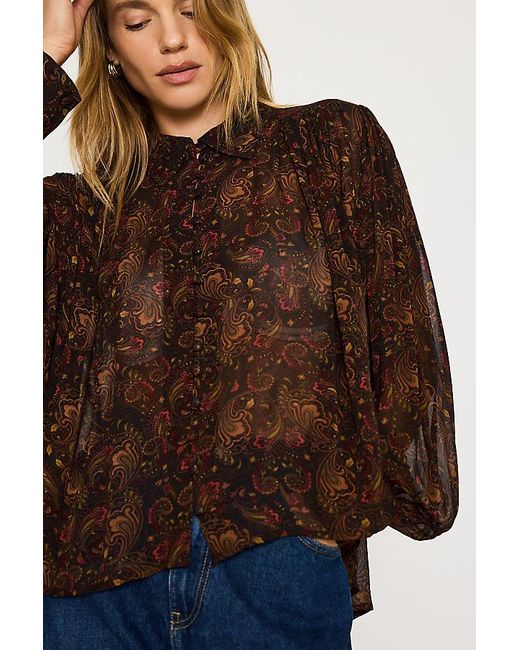 By Anthropologie Brown Paisley Long-Sleeve Blouse