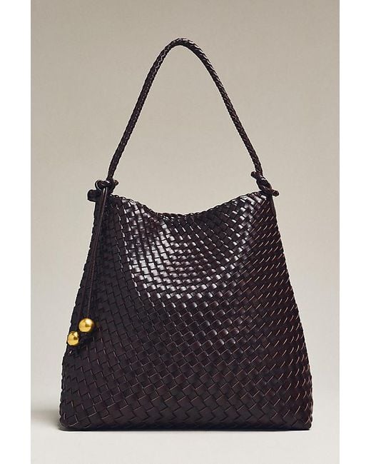 By Anthropologie Black Woven Knotted-Strap Bucket Bag