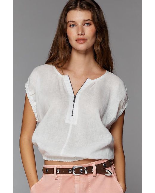 Pilcro White 100% European Linen Zip-Front Blouse