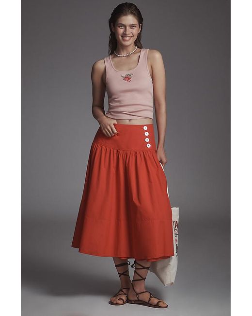 Maeve Red Drop-Waist Wrap Midi Skirt