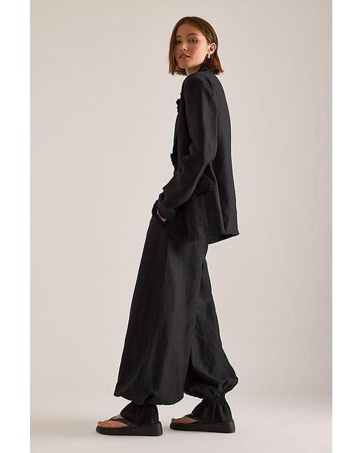 OperaSPORT Black Gia Linen-Blend Balloon Trousers