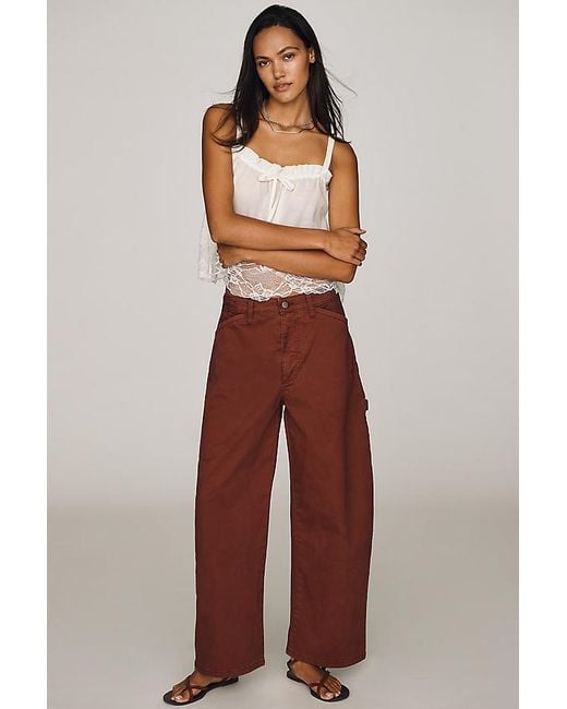 Pilcro Brown The Kayden High-Rise Full Length Carpenter Barrel Trousers By