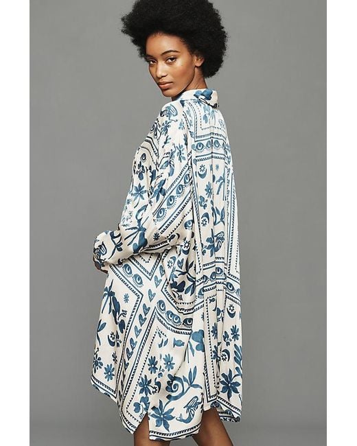 Corey Lynn Calter Long sleeve Printed Mini Shirt Dress in Grey