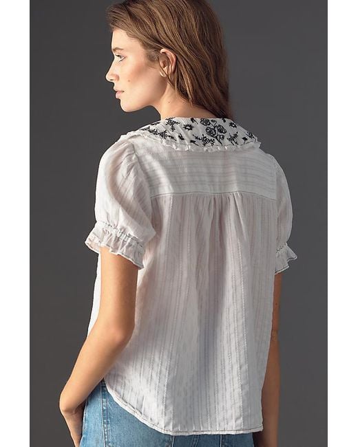 Pilcro Gray The Keira Embroidered Blouse By