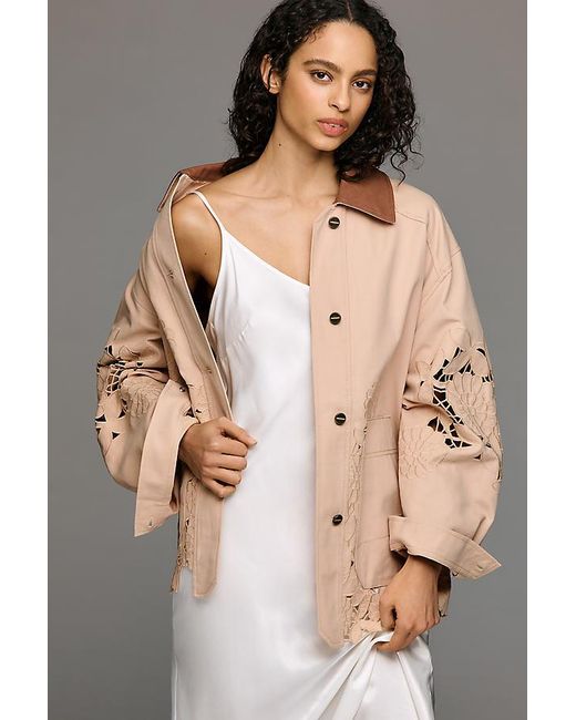 By Anthropologie Natural Floral Cutwork Barn Jacket