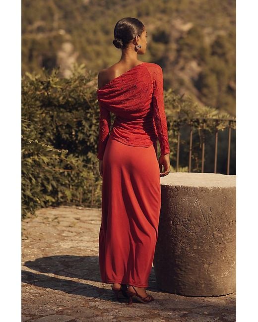 SOVERE Black Venus Long-Sleeve Ruched Maxi Dress