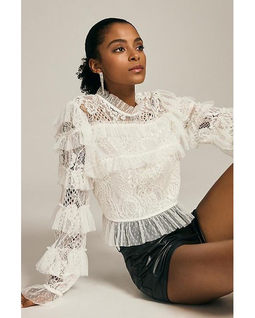 Forever That Girl Ruffled Victorian Blouse in Natural | Lyst UK