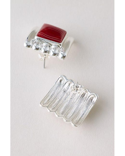 By Anthropologie Red Ribbed Stone Stud Earrings