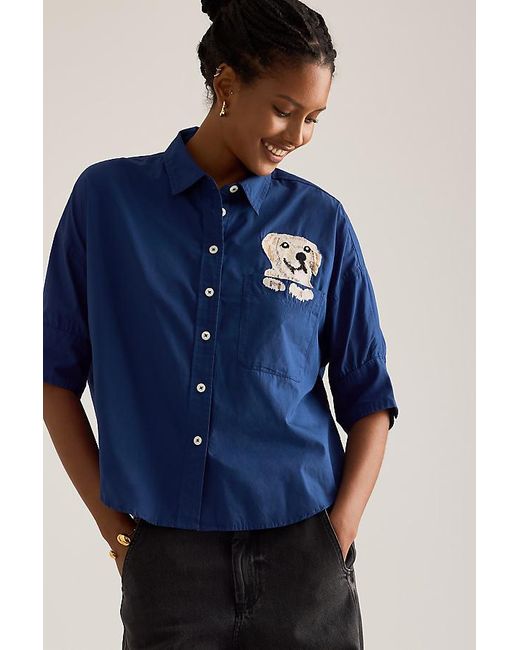 Maeve White The Mabel Embroidered Pocket Oxford Shirt By