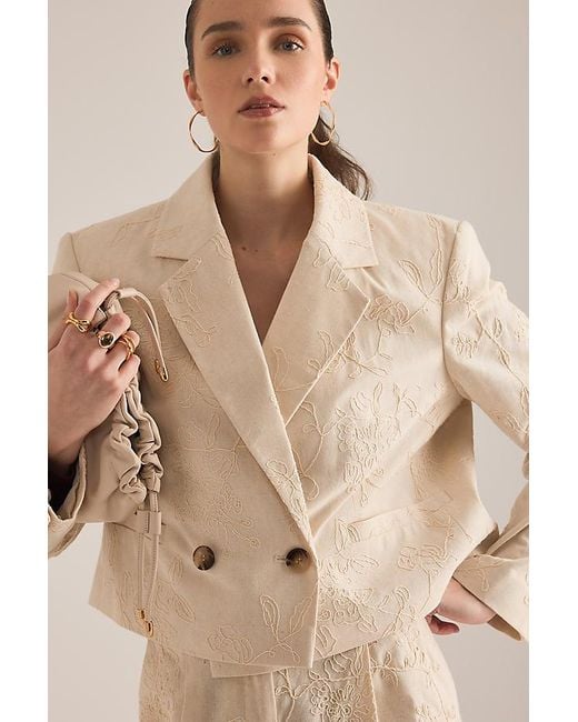 Maeve Natural Embroidered Cropped Blazer