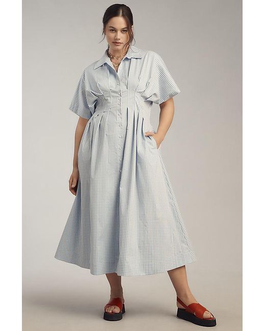 Exquise Gray The Tobie Button-Front Pleated Shirt Dress By