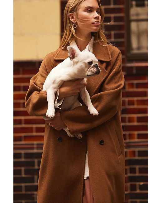 By Anthropologie Brown Double-Breasted Wool-Blend Coat