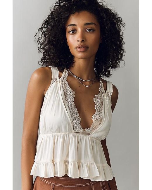 By Anthropologie White Lace-Trim Babydoll Top