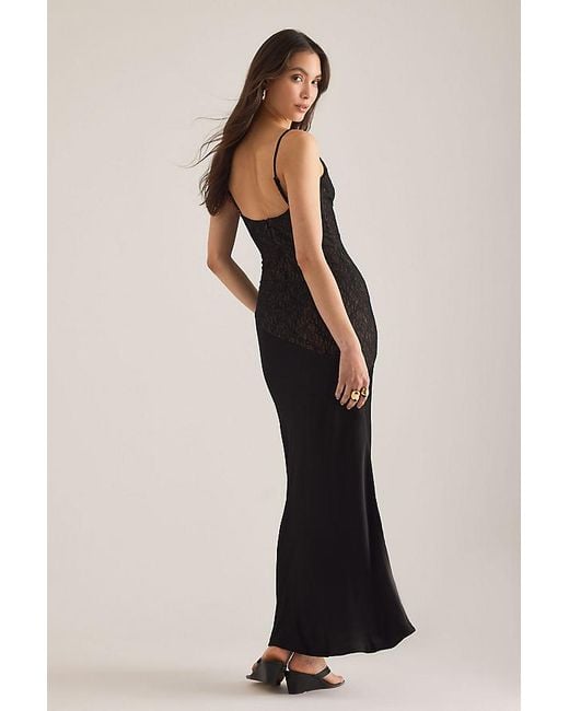 Bardot Black Aralia Satin Lace Asymmetric Maxi Dress