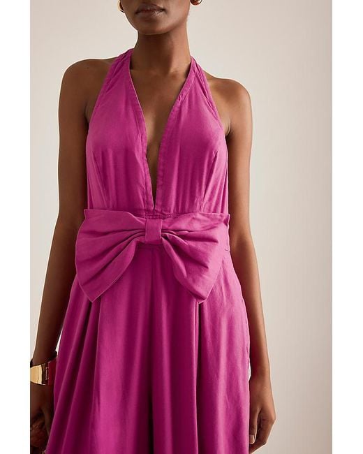 Maeve Pink Linen Halter Bow Jumpsuit