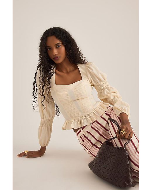 laagam Natural Mary Textured Puff-Sleeve Blouse