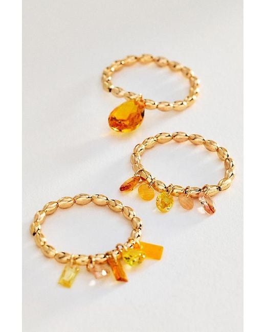 By Anthropologie Gray Crystal Stretch Rings, Set Of 3